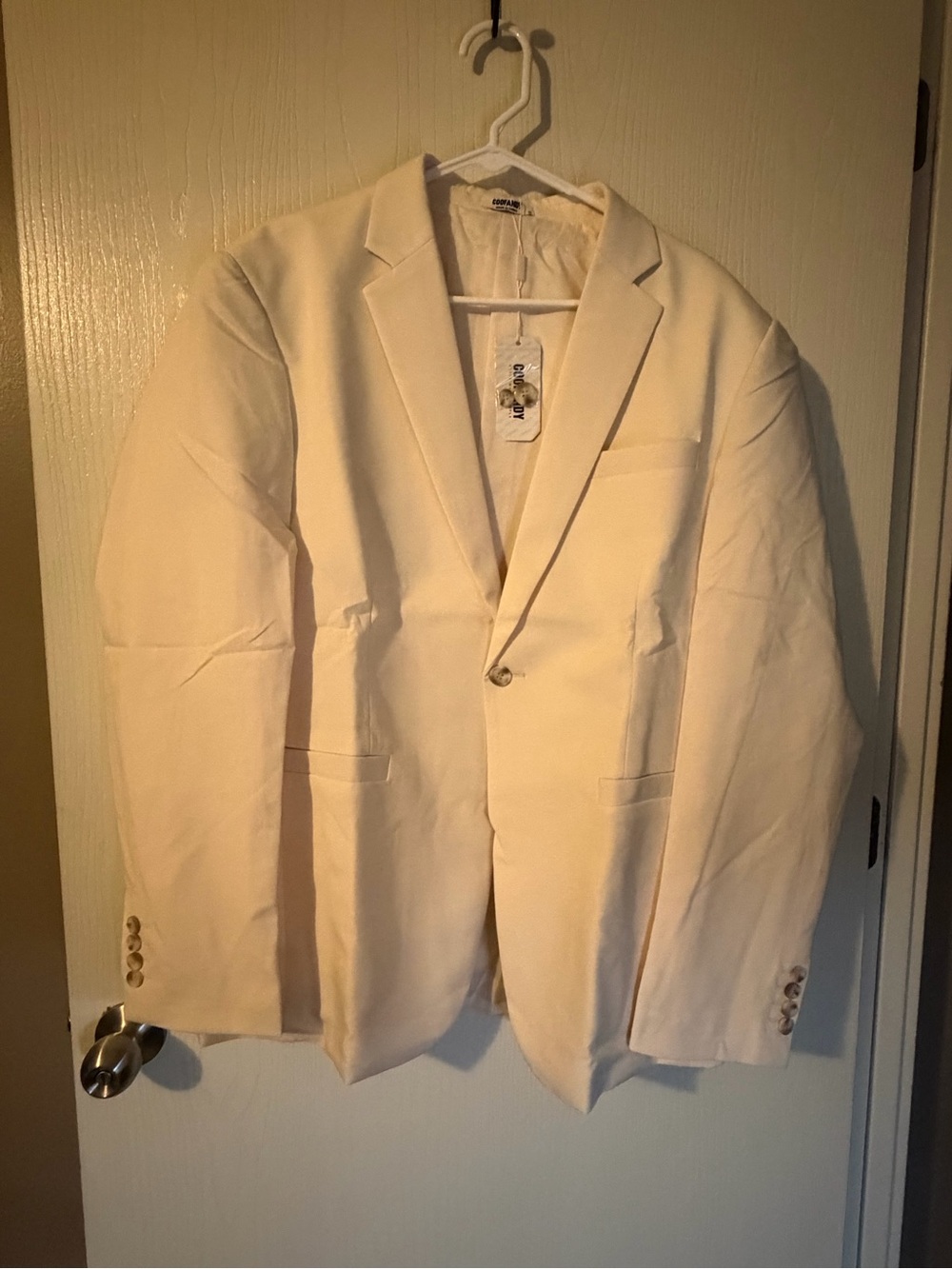 COOFANDY Mens Casual Blazer Slim Fit One Button Suit Jacket Beige Size XL NWT